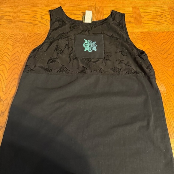 Vintage Blue Cactus Maxi Dress in Black 1X Sleeveless Boho Artwear Double Slit - Picture 3 of 16